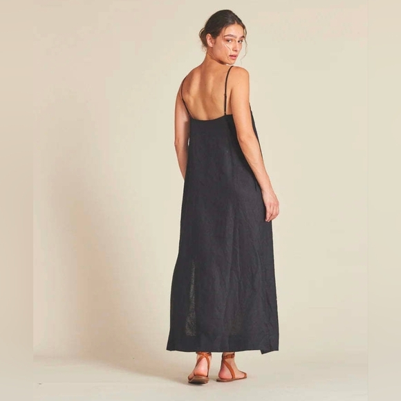 ❤️ TROVATA BIRDS OF PARADIS BLACK LINEN REVA MAXI DRESS W/ POCKETS, SMALL - Picture 2 of 15